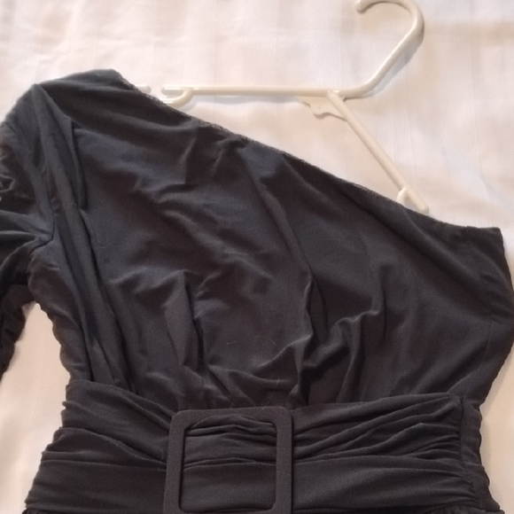 Fashion Nova Woman's Black One Sleeve Belted Mesh Jumpsuit, Size M - Picture 6 of 13